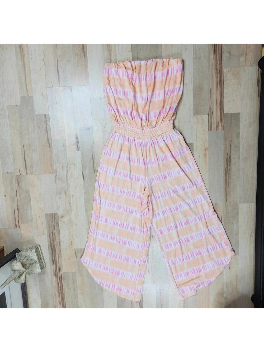 Sofia Jeans Strapless Jumpsuit Tie Dye Smocked Waist Wide Leg S